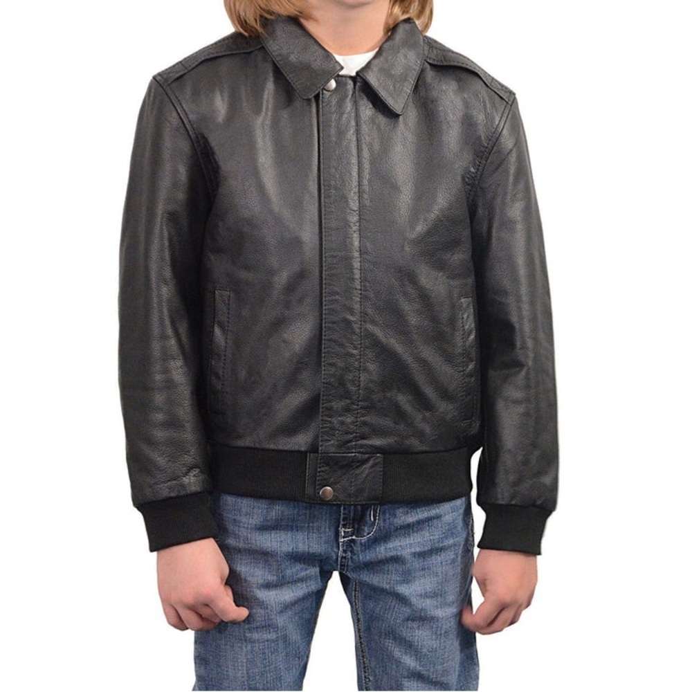 Milwaukee Leather LKK1930 Youth Size Medium Black Leather Bomber Jacket